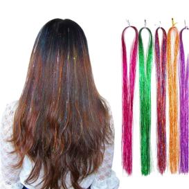 Set 12 suvite par, extensii de păr cu glitter - Hair Tinsel Kit