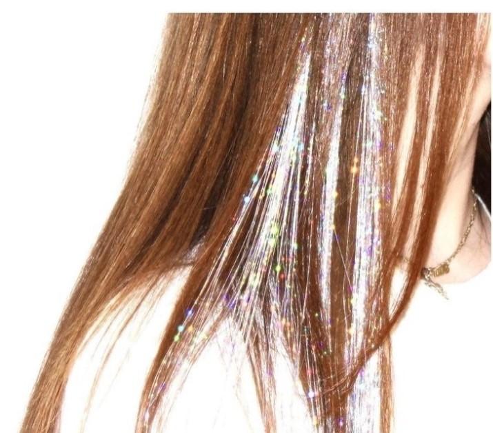 Set 12 suvite par, extensii de păr cu glitter - Hair Tinsel Kit 2